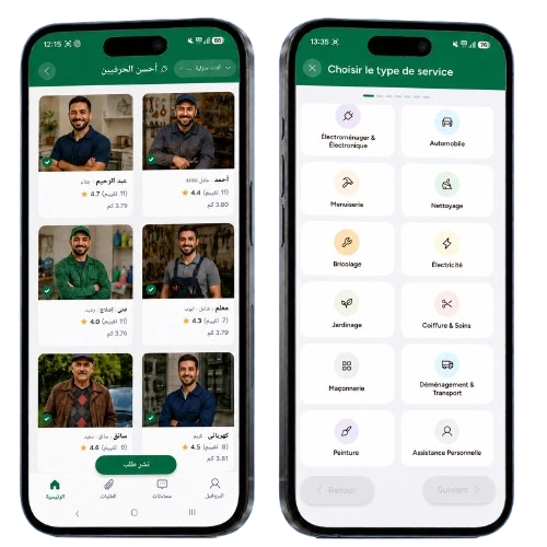 Interface mobile de l’application Bricouly montrant la marketplace des services à domicile